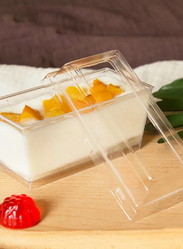 Transparent Rectangle Mousse & Tiramisu Cups with Dome Lids  | Clear Dessert & Pudding Cups  (SBMC-NP-15) (MOQ 500 PCS)  (M.1)