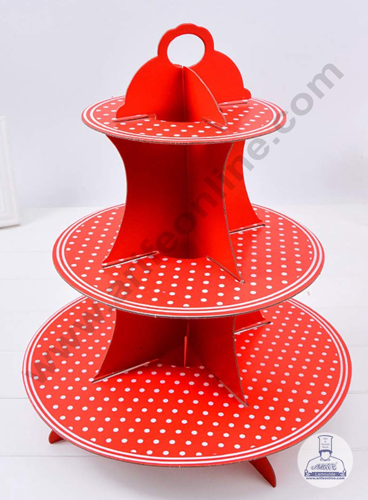Cake Decor™ 3 Tier Small Polka Dots Printed Round Cardboard Cupcake Stand