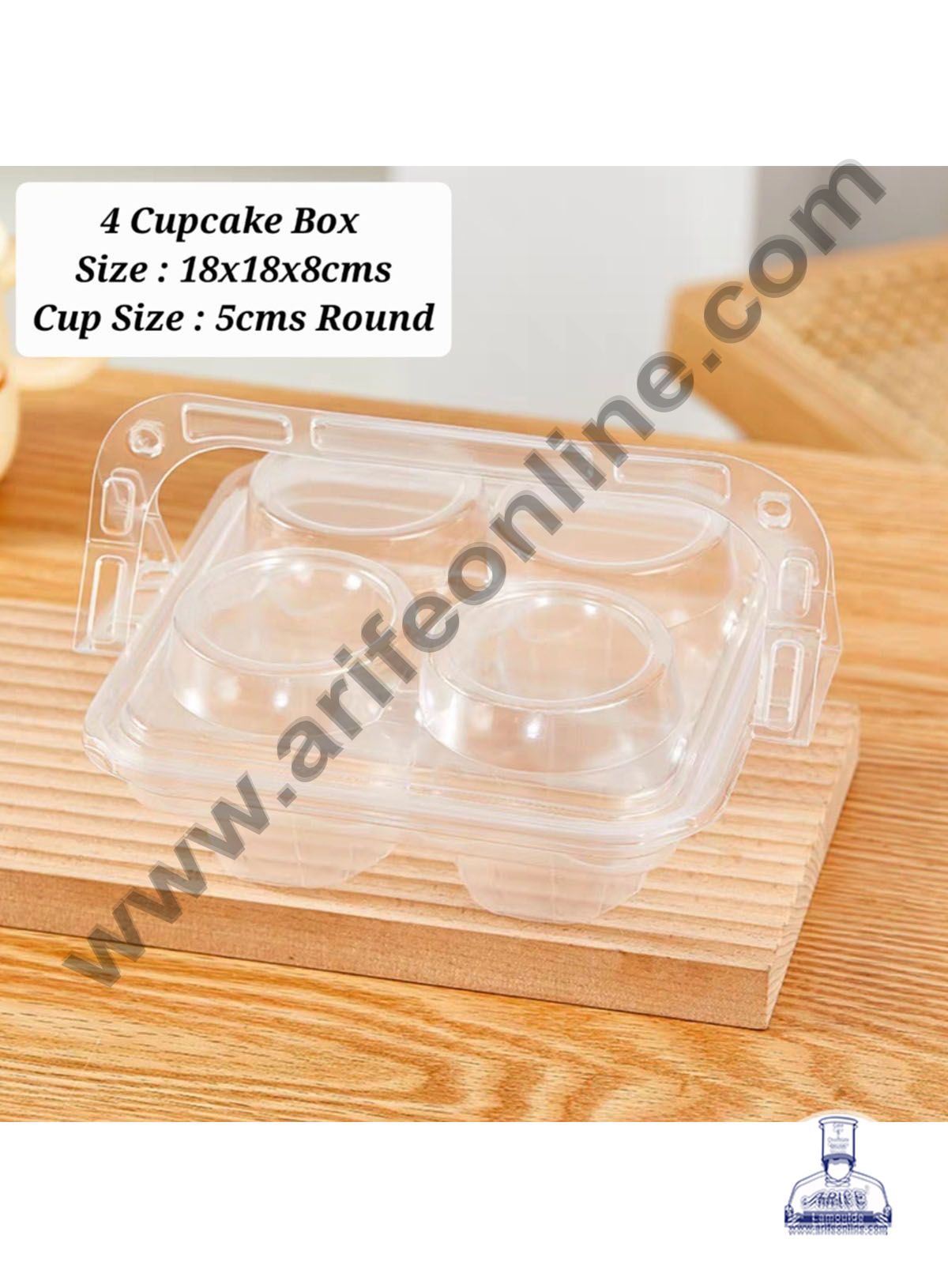 PVC 4 Cavity Cupcake Box with Handle | Muffin Box | Mini Dessert Package - (MOQ 100 PCS) (RD)