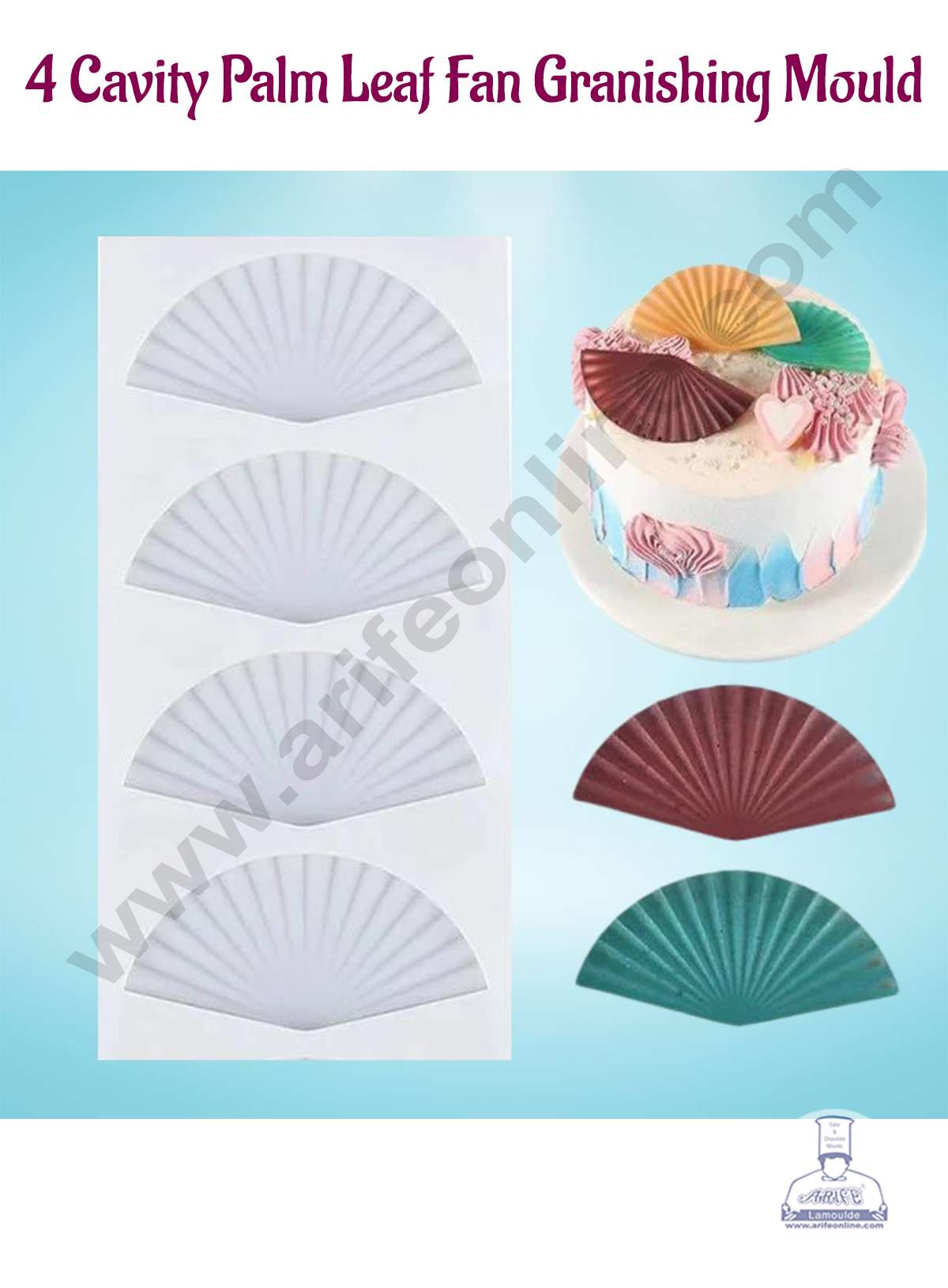Silicon 4 in 1 Palm Leaf Fan Shape Chocolate Garnishing Mould Cake Insert Decoration Mould (MOQ 12 PCS) (FD)
