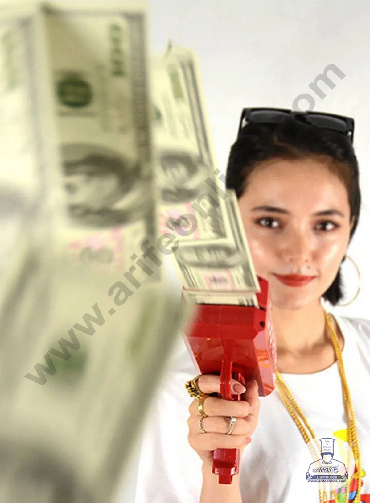 RED Money Gun Shooter Money Dispenser with Fake Money for Birthday Wedding Party, Night Club (MOQ 6 PCS)