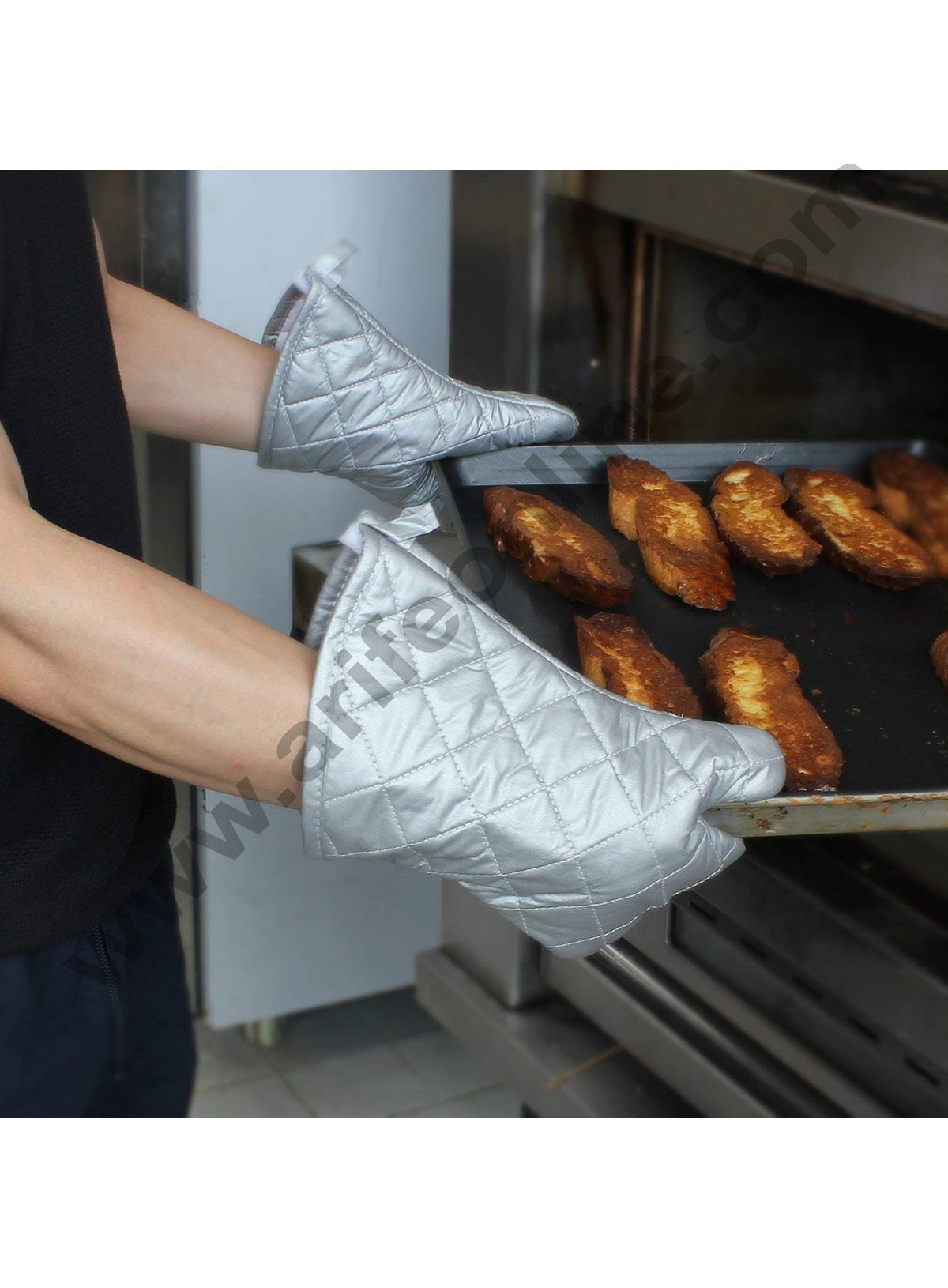 Cake Decor Silver Coated Extra Long Oven Gloves Heat Resistant for Kitchen Cooking (Set of 2)