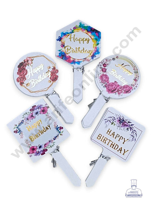 50 pcs Happy Birthday Tag Mix Designs Paper Topper For Cake And Cupcake (MOQ 12 PCS)