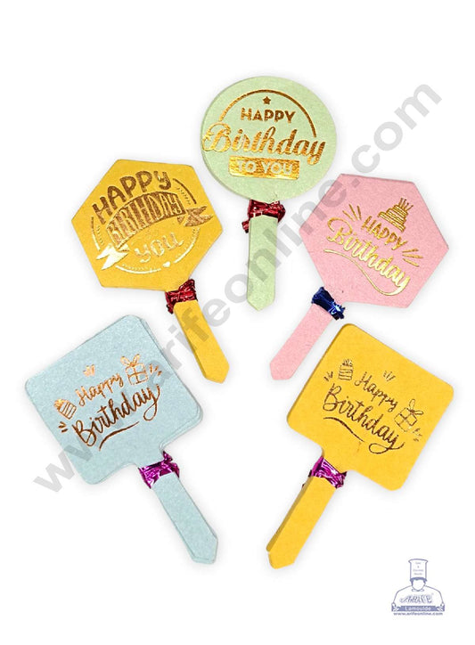 50 pcs Happy Birthday Tag Mix Solid Colors Paper Topper For Cake And Cupcake (MOQ 12 PCS)