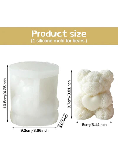 Teddy Bear with Rose Texture and Heart Silicone Candle Mold│SB-SCM-DYF7332│ (MOQ 12 PCS) (AID)