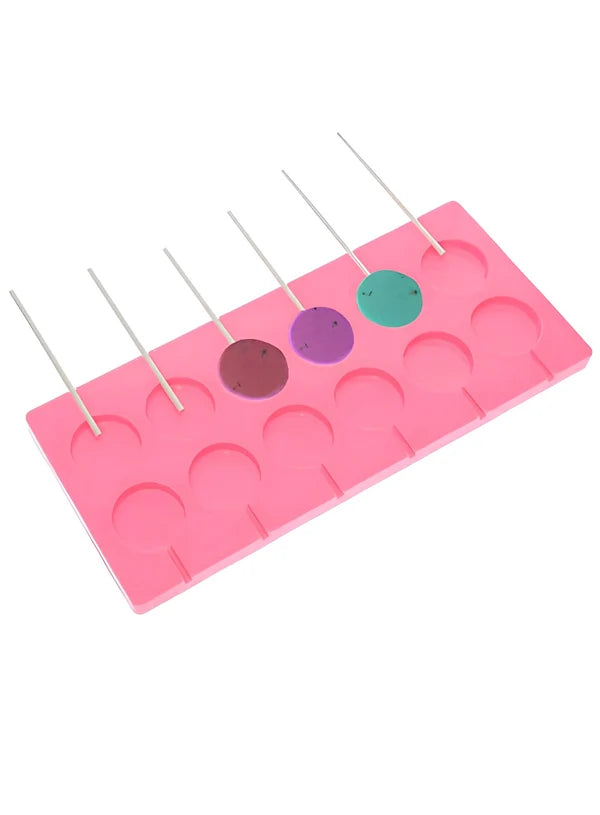 12 Cavity Round Lollipop Silicone Mold – 3.5 cm Plain Circle Candy & Chocolate Mould for Cake Pops, Hard Candy, Jelly & DIY Treats – 26.5 × 11.5 cm (SBSM-LBM033) (MOQ 12 PCS) (ME)