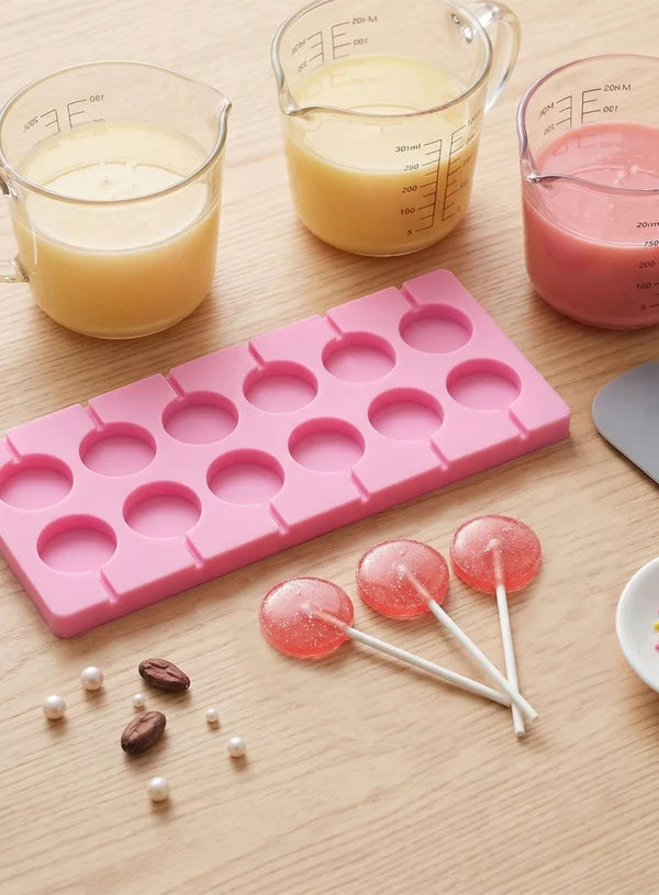 12 Cavity Round Lollipop Silicone Mold – 3.5 cm Plain Circle Candy & Chocolate Mould for Cake Pops, Hard Candy, Jelly & DIY Treats – 26.5 × 11.5 cm (SBSM-LBM033) (MOQ 12 PCS) (ME)