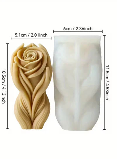 3D Hand-Cupped Rose Pillar Silicon Candle Mold│SB-SCM-DYF7670│ (MOQ 12 PCS) (AFD)