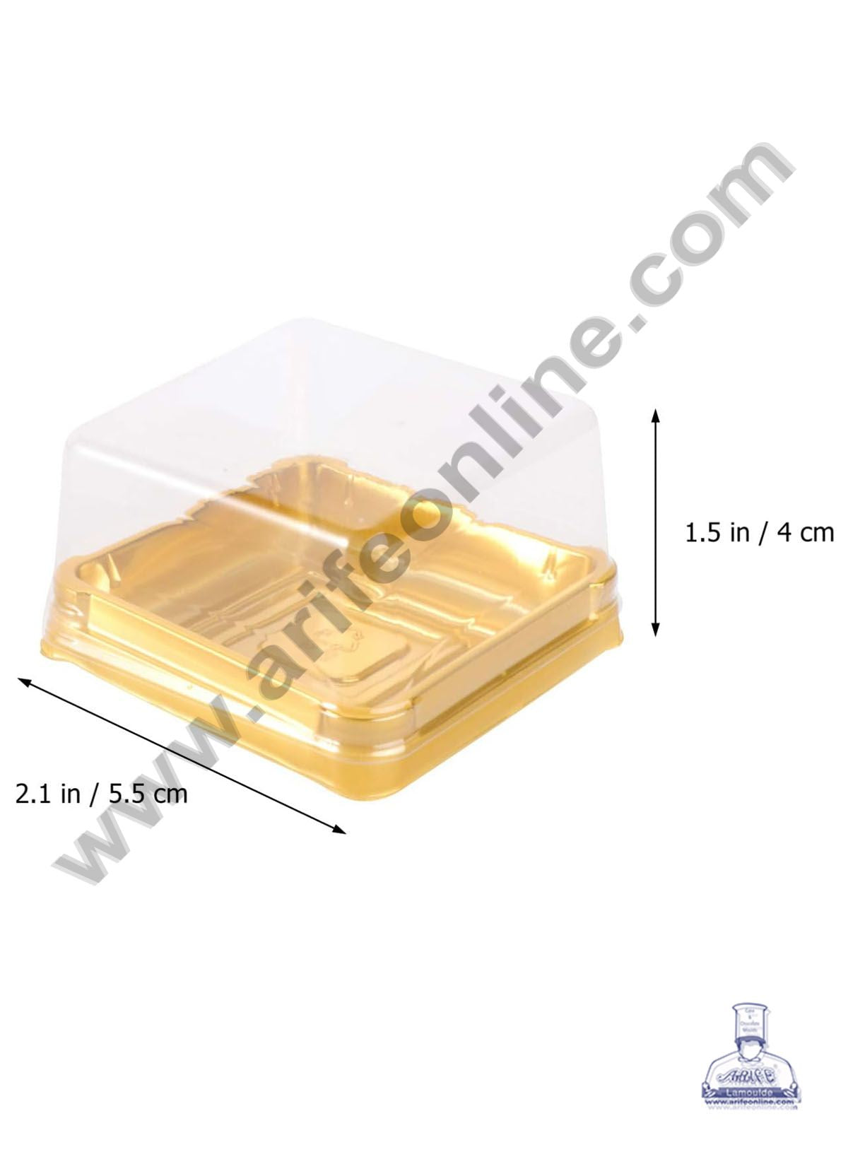 PVC Square Brownie Box With Golden Base Cake Box | Dessert Packaging - 2 Inch (MOQ 100 PCS) (E)