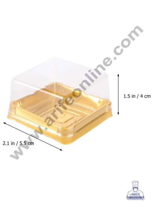 PVC Square Brownie Box With Golden Base Cake Box | Dessert Packaging - 2 Inch (MOQ 100 PCS) (E)
