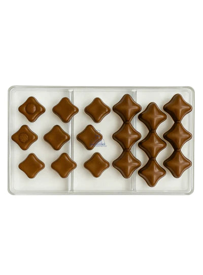 Small Bakers 18 Cavity Polycarbonate Four-Pointed Star/Diamond Chocolate Mold |SBPS-106|1 Piece|  (MOQ 12 PCS) (UD)