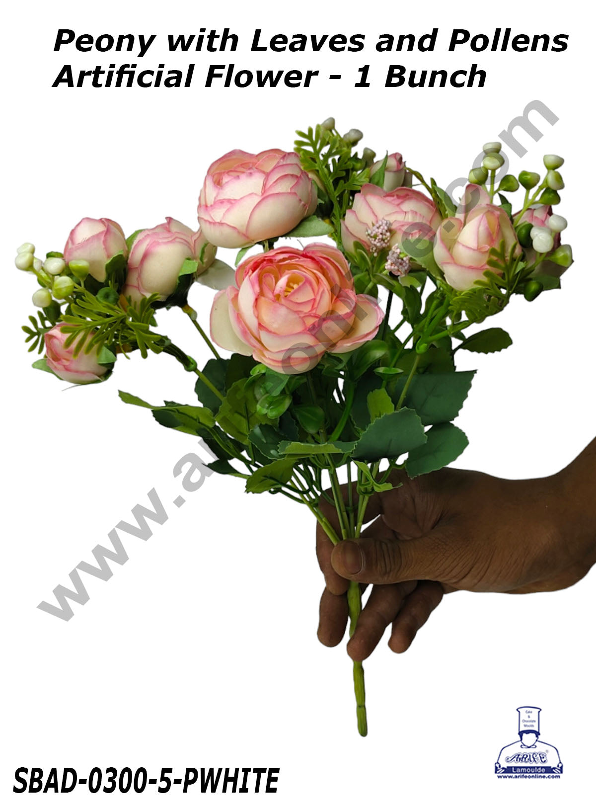 Peony with Leaves and Pollens Artificial Flower For Cake Decoration – (1 Bunch)