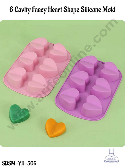 6 Cavity Fancy Heart Shape Silicone Chocolate Mould Tray | Soap, Candle and Muffin Mould
