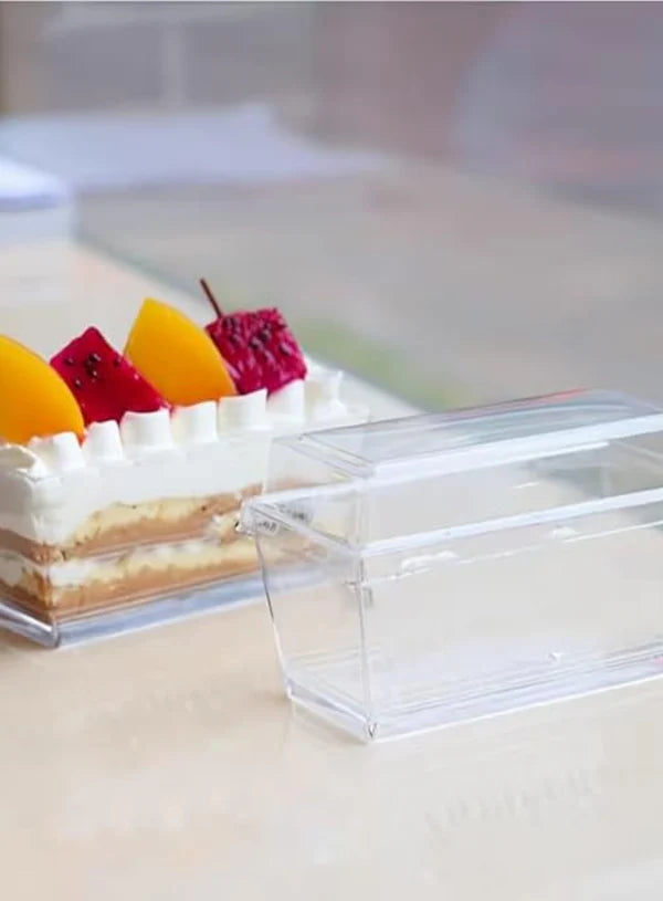 Transparent Rectangle Mousse & Tiramisu Cups with Dome Lids  | Clear Dessert & Pudding Cups  (SBMC-NP-15) (MOQ 500 PCS)  (M.1)