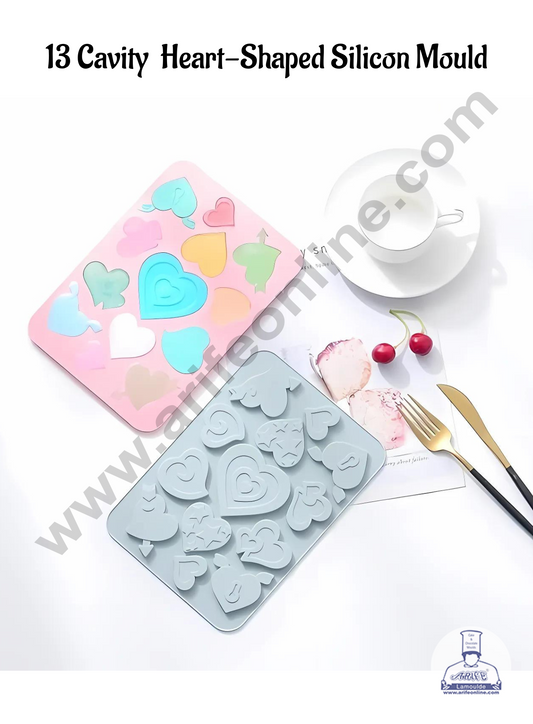 13 Cavity Heart Shaped Silicone moulds for Chocolate, Jelly Desserts (SBSM-LBM237) (MOQ 12 PCS)  (EE)