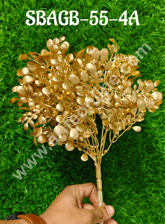 Artificial Gold Coated Eucalyptus Leaf Bush Decorative Item For Cake Decoration- 1 Stick (SBAGB-55-4A) (MOQ 12 PCS)