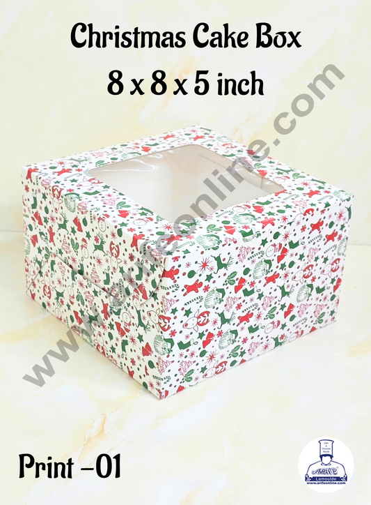 White Christmas design 1/2 kg Cake Box (8 x 8 x 5 inch) | Small | Print -01 | 10 Pcs Pack (MOQ 12 PACK)