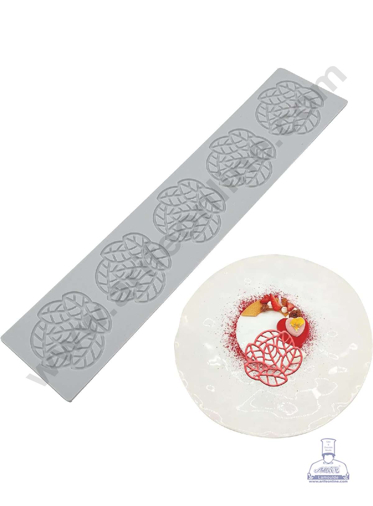5 Cavity Leaf Flower Cutout Silicone Lace Mould, Cake Decorative Silicone Lace Mat Cake Baking Mat (SBSM-JSC3863) (MOQ 12 PCS) (EE)