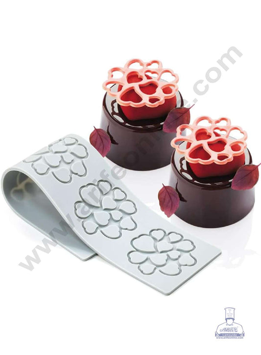 5 Cavity Mini Heart Shape Cutout Silicone Lace Mould, Cake Decorative Silicone Lace Mat Cake Baking Mat (SBSM-JSC3864)  (MOQ 12 PCS)  (EE)