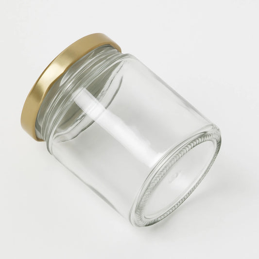 Set of 1 Clear Circle Glass Jars For Food Storage With Golden Lug Caps(190ml)   (48 PCS PER CRTN MOQ 1 CRTN) (AF.5)