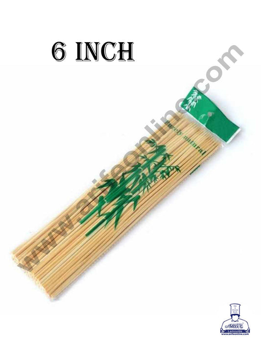 Cake Decor Natural Bamboo Wooden Skewers/BBQ Sticks for Kebab Chicken Paneer Tikka Fruits Salad for Barbecue and Grilling (6 inches)