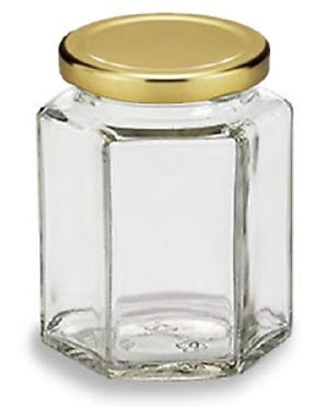Set of 1 Clear Hexagon Glass Jars For Food Storage With Golden Lug Caps ( 190ml ) (48 PCS PER CRTN MOQ 1 CRTN) (AU.5)