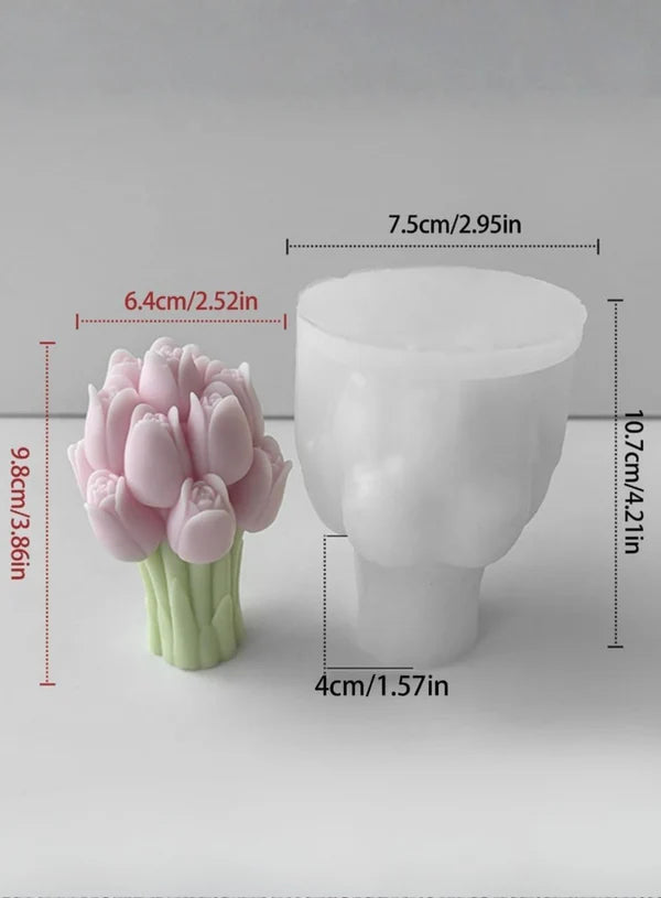 3D Realistic Tulip Flower Bouquet Silicone Candle Mold│SB-SCM-DYF7693│(MOQ 12 PCS) (RDD)
