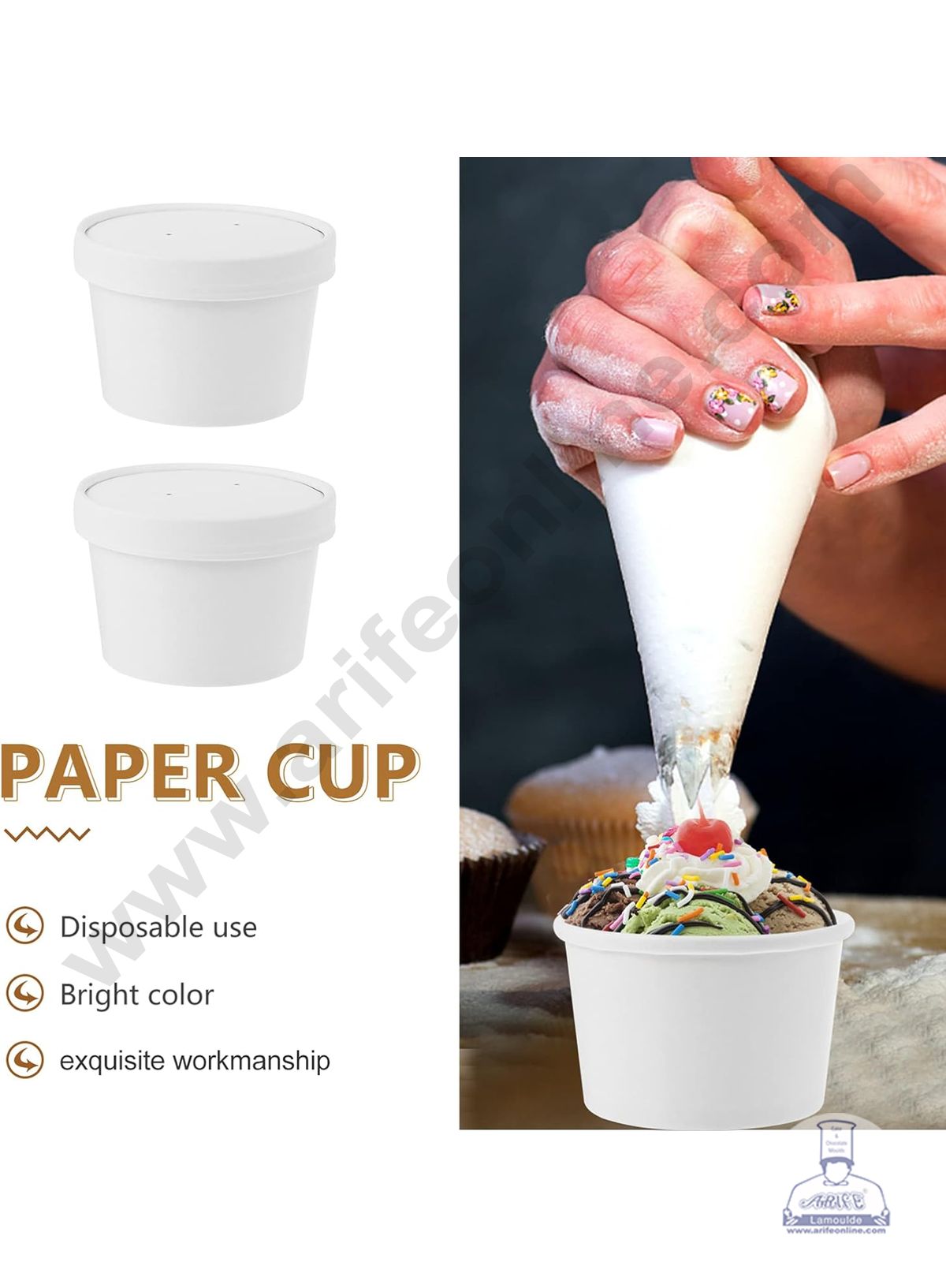 750ml White Kraft Paper Tub With Lid (MOQ 100 PCS)