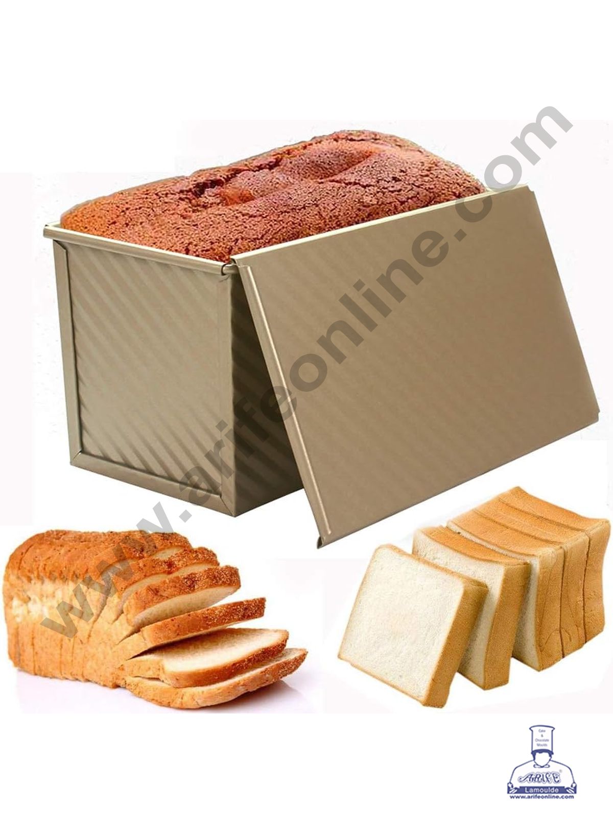 NON-STICK GOLDEN (RECT) WITH LID LOAF TIN A252-21 (MOQ 12 PCS) (RAD)