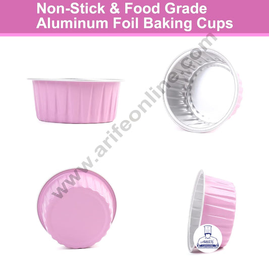 Pink Round Frill Aluminium Tin Foil With Dome Lid Bake & Serve Cup| Aluminium Containers | Non-Stick Foil Baking Cups 2000 Pcs per cartoon (MOQ 1 CRTN) (M)