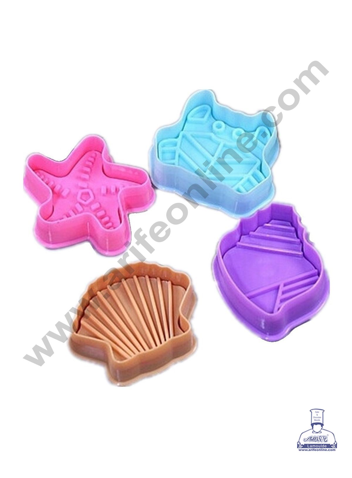 4 Pc Sea Animals Set Plastic Biscuit Cutter Plunger Cutter SBDT-1990  (MOQ 12 PCS) (ED)
