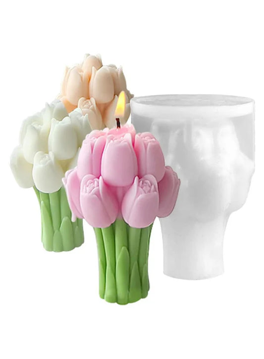 3D Realistic Tulip Flower Bouquet Silicone Candle Mold│SB-SCM-DYF7693│(MOQ 12 PCS) (RDD)