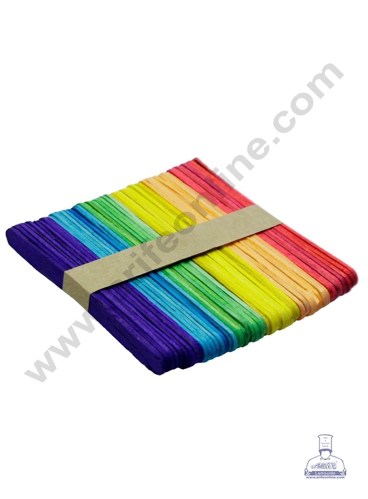 Natural Wooden Ice cream Sticks Multi colour  For Cakesicle Popsicle and Candy (50pcs) (MOQ 12 PKT)