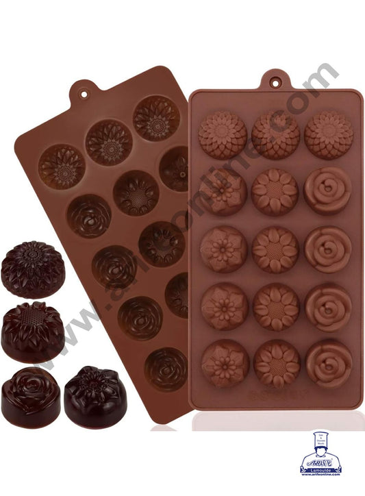 Silicon 15 Cavity Flowers Design Brown Chocolate Mould, Ice Mould, Chocolate Decorating Mould  (MOQ 12 PCS)