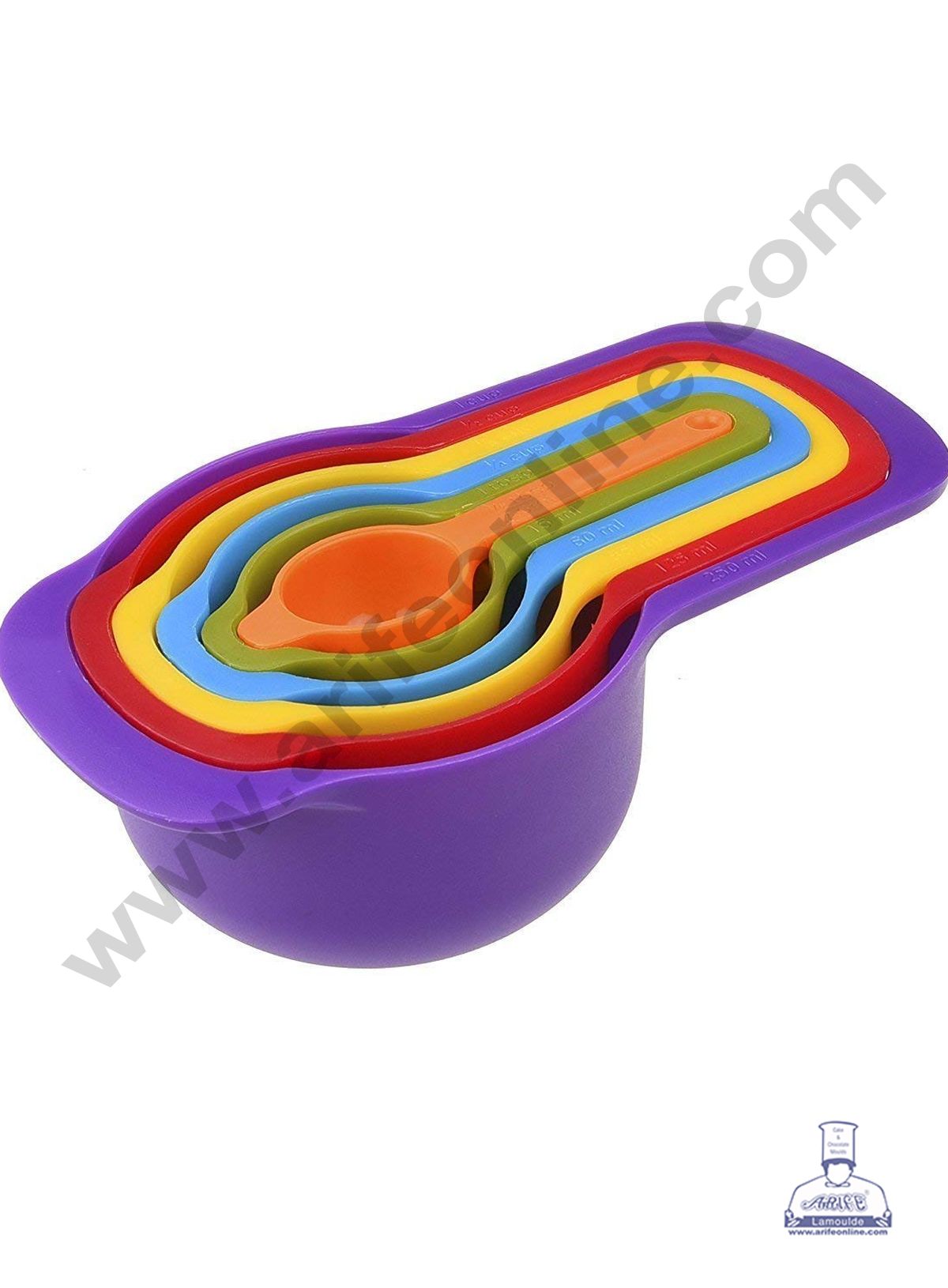 6 in 1 Plastic Measuring Cups and Spoon, Multicolor Cups and Spoon Set  (MOQ 12 PCS)