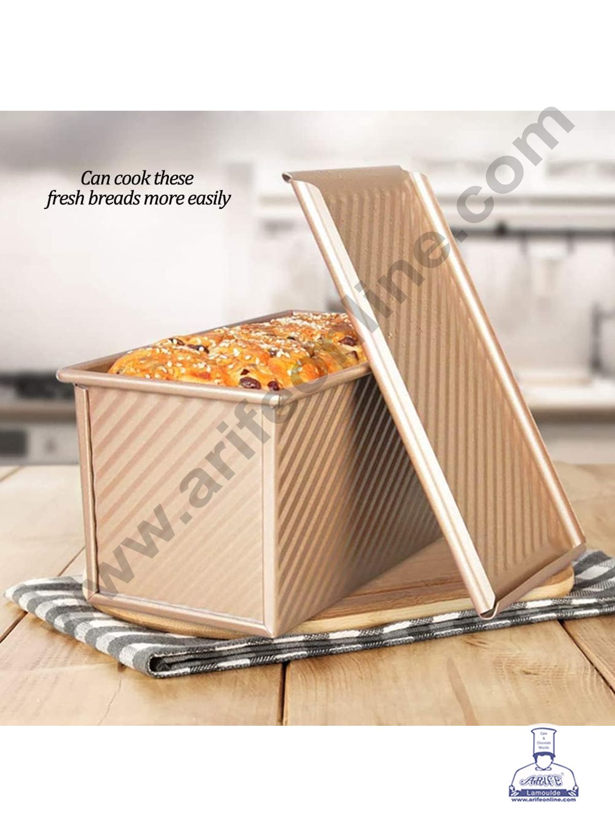 NON-STICK GOLDEN (RECT) WITH LID LOAF TIN A252-21 (MOQ 12 PCS) (RAD)