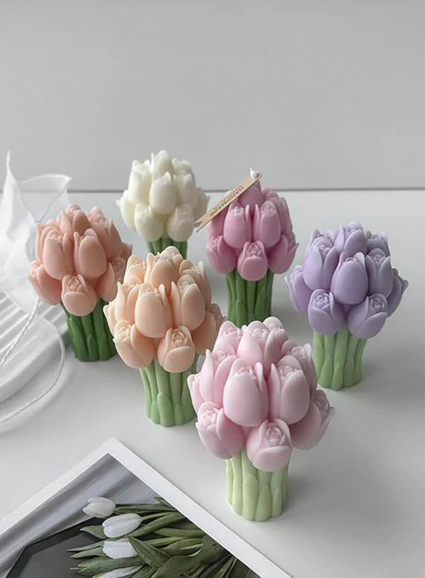 3D Realistic Tulip Flower Bouquet Silicone Candle Mold│SB-SCM-DYF7693│(MOQ 12 PCS) (RDD)