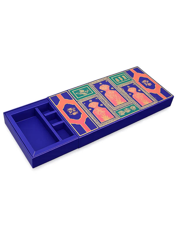 11 Cavity Rectangle Royal Blue Sliding Hamper Box with Tray & Compartments | Festive Gift Box (SBBX-3131) - (MOQ 100 PCS)