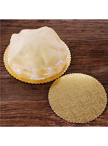 Cake Decor Gold Design Flower Print Glossy Corrugated Cake Board Base 14 Inch Diameter for 3 Kg Cakes- Pack of 5Pcs