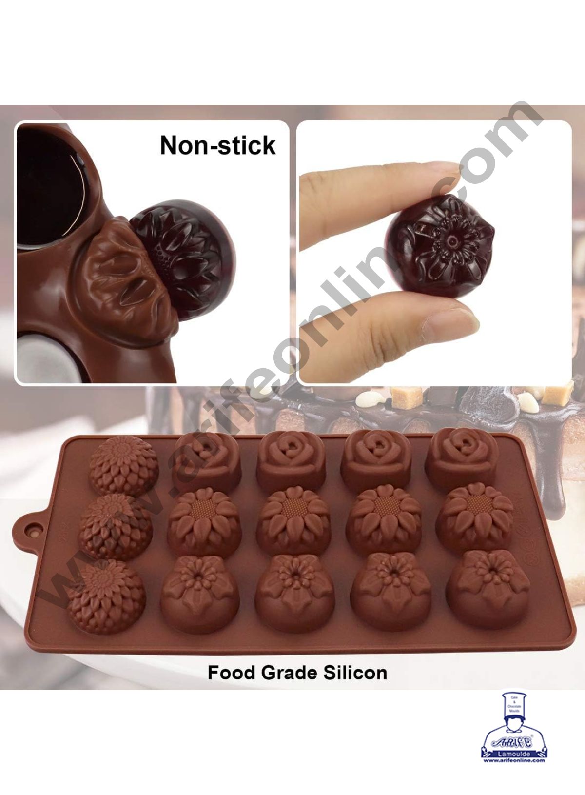 Silicon 15 Cavity Flowers Design Brown Chocolate Mould, Ice Mould, Chocolate Decorating Mould  (MOQ 12 PCS)