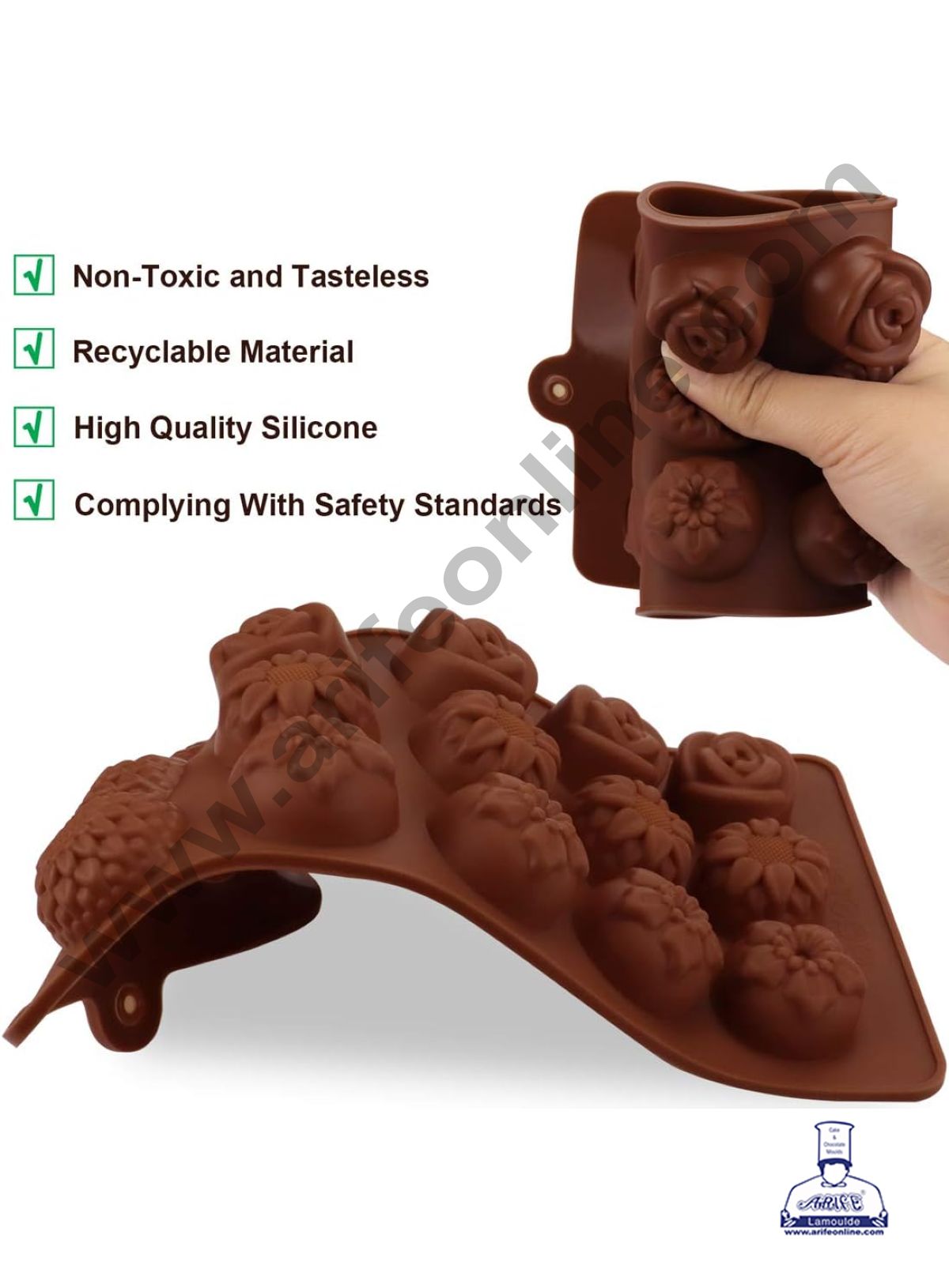Silicon 15 Cavity Flowers Design Brown Chocolate Mould, Ice Mould, Chocolate Decorating Mould  (MOQ 12 PCS)