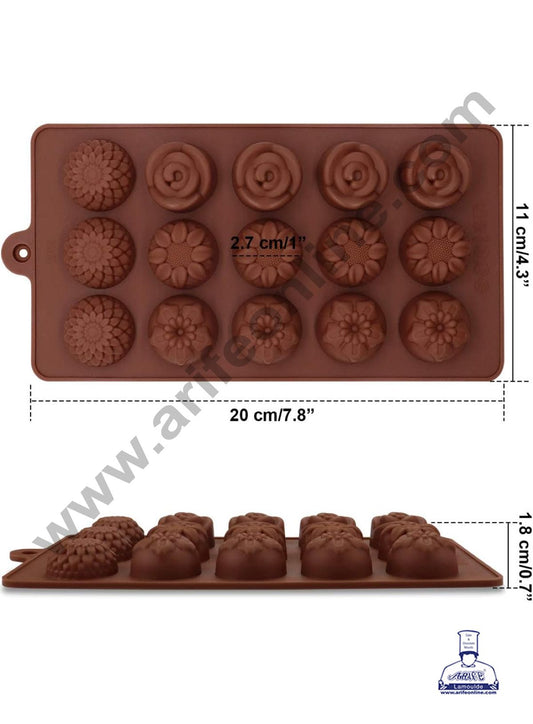 Silicon 15 Cavity Flowers Design Brown Chocolate Mould, Ice Mould, Chocolate Decorating Mould  (MOQ 12 PCS)