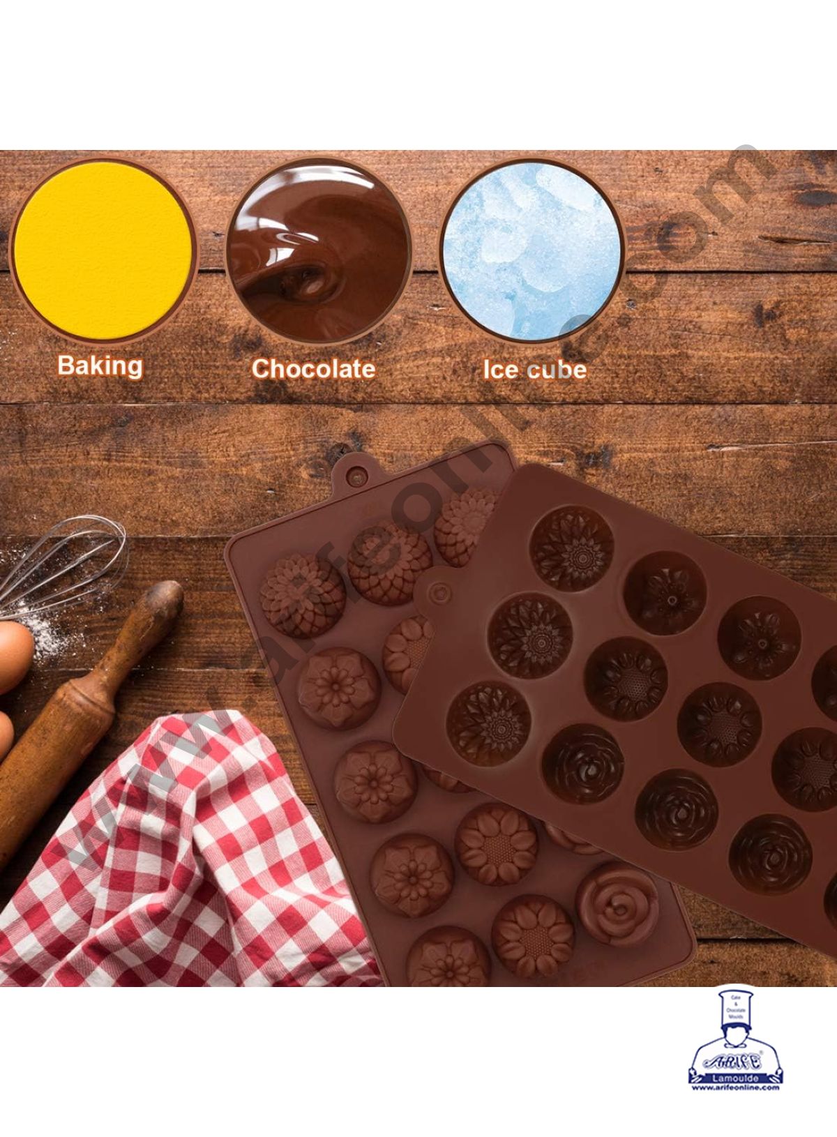 Silicon 15 Cavity Flowers Design Brown Chocolate Mould, Ice Mould, Chocolate Decorating Mould  (MOQ 12 PCS)