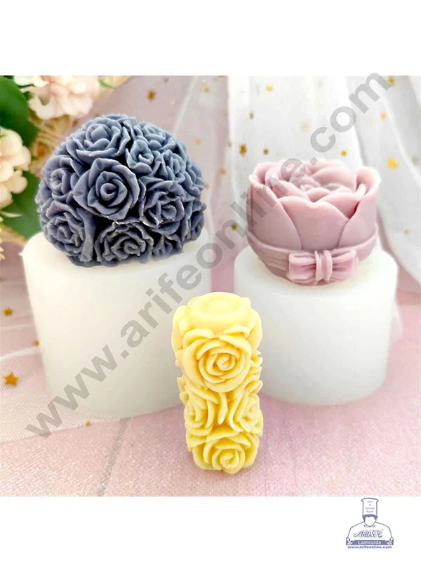 3D Silicon 1 Cavity Rose Pillar Shape Silicon Candle Mould, Silicon Soap Mould (SBSP-DYF6698)  (MOQ 12 PCS) (OD)