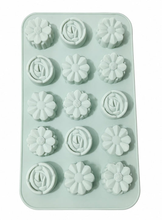 12 Cavities Silicone Flower Mould Features  With Assorted Floral (MOQ 12 PCS)