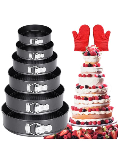 6 Pcs Non-Stick Round SpringForm Tin Set | Removable Bottom | Cake Mould (BL-6) (MOQ 12 PCS)  (FDD)