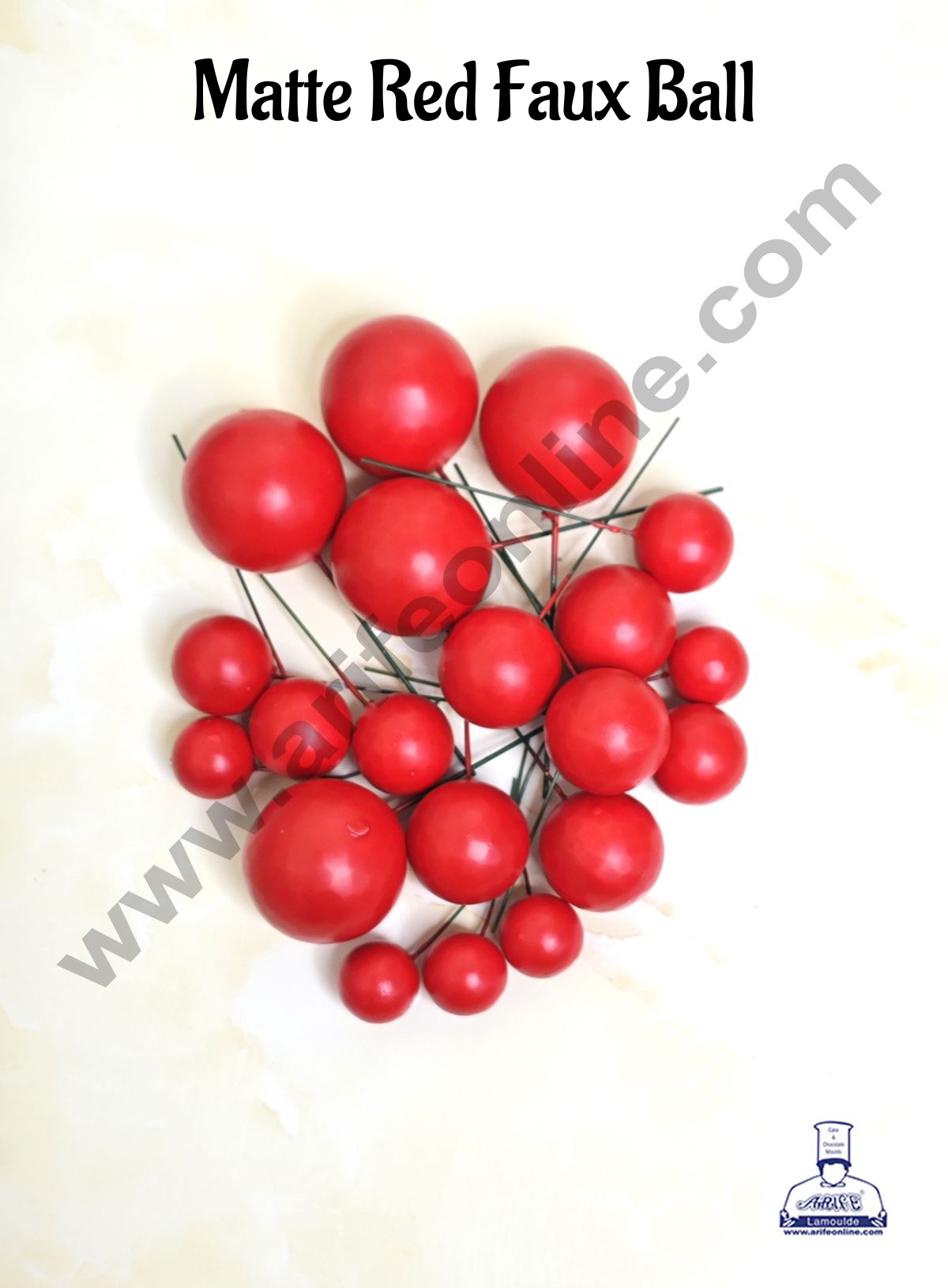 Matte Red Faux Ball Topper For Cake and Cupcake Decoration - 20 pcs Pack (MOQ 300 PACKET 1 CRTN) (IM)