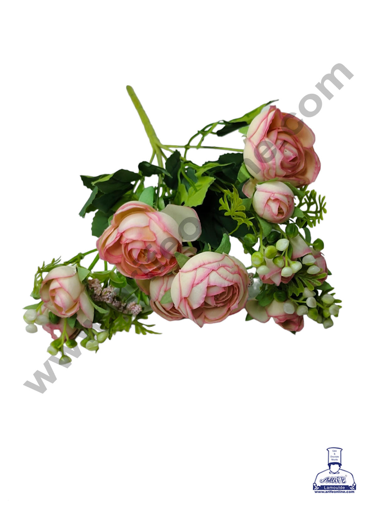 Peony with Leaves and Pollens Artificial Flower For Cake Decoration – (1 Bunch)