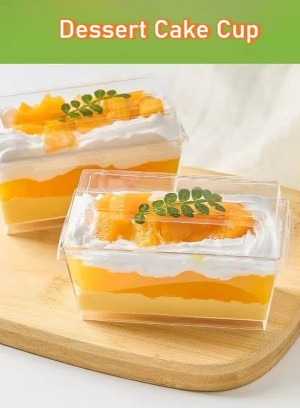 Transparent Rectangle Mousse & Tiramisu Cups with Dome Lids  | Clear Dessert & Pudding Cups  (SBMC-NP-15) (MOQ 500 PCS)  (M.1)