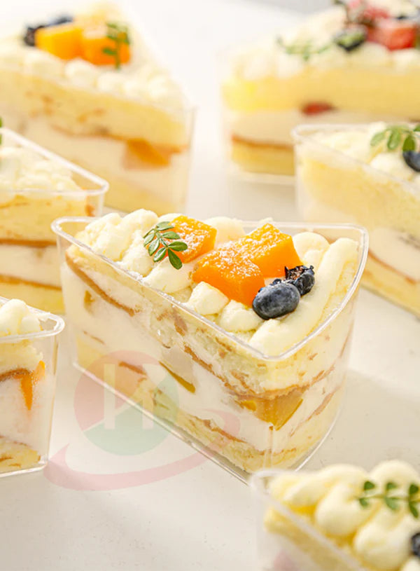 Clear Big Triangle Pastry & Tiramisu Dessert Box with Lid – 240 ml (Pack of 20) | Transparent Cake Slice Container for Bakery, Mousse & Tiramisu Packaging ( SB-UPB003)  (MOQ 100 PCS) (ID)